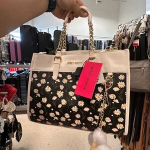 Betsey Johnson Daisy Print Tote Bag | White & Black Floral Purse w/ chain handle